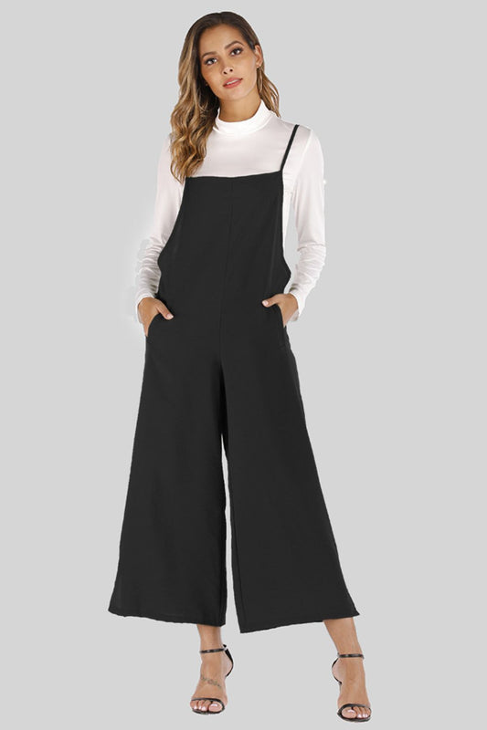 Full Size Cropped Wide Leg Overalls with Pockets-Angel Casuals