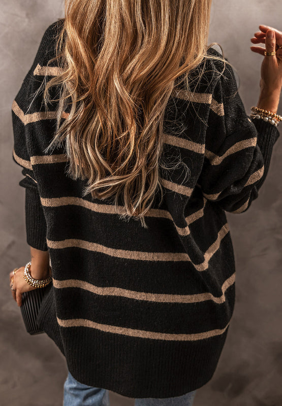 Striped Button Down Long Sleeve Cardigan-Angel Casuals
