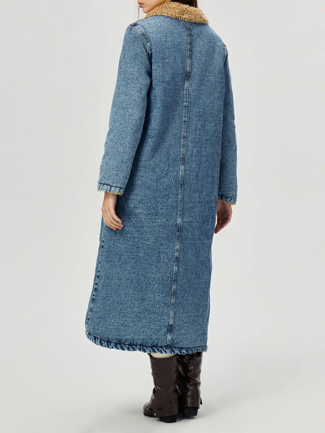 Pocketed Button Up Denim Jacket with Fur Lining-Angel Casuals