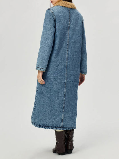 Pocketed Button Up Denim Jacket with Fur Lining-Angel Casuals