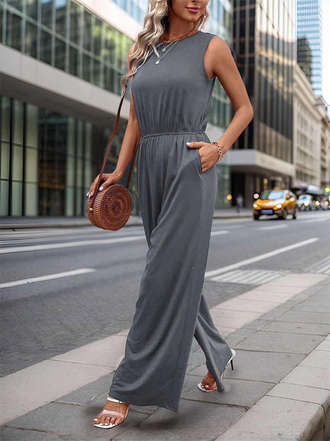 Round Neck Wide Leg Jumpsuit-Angel Casuals