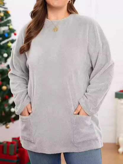 Fuzzy Round Neck Long Sleeve Top-Angel Casuals