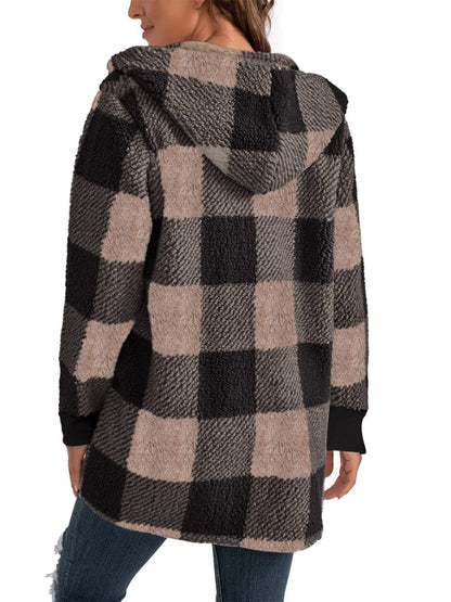 Plaid Long Sleeve Hooded Coat-Angel Casuals