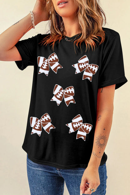 Bow Round Neck Short Sleeve T-Shirt-Angel Casuals