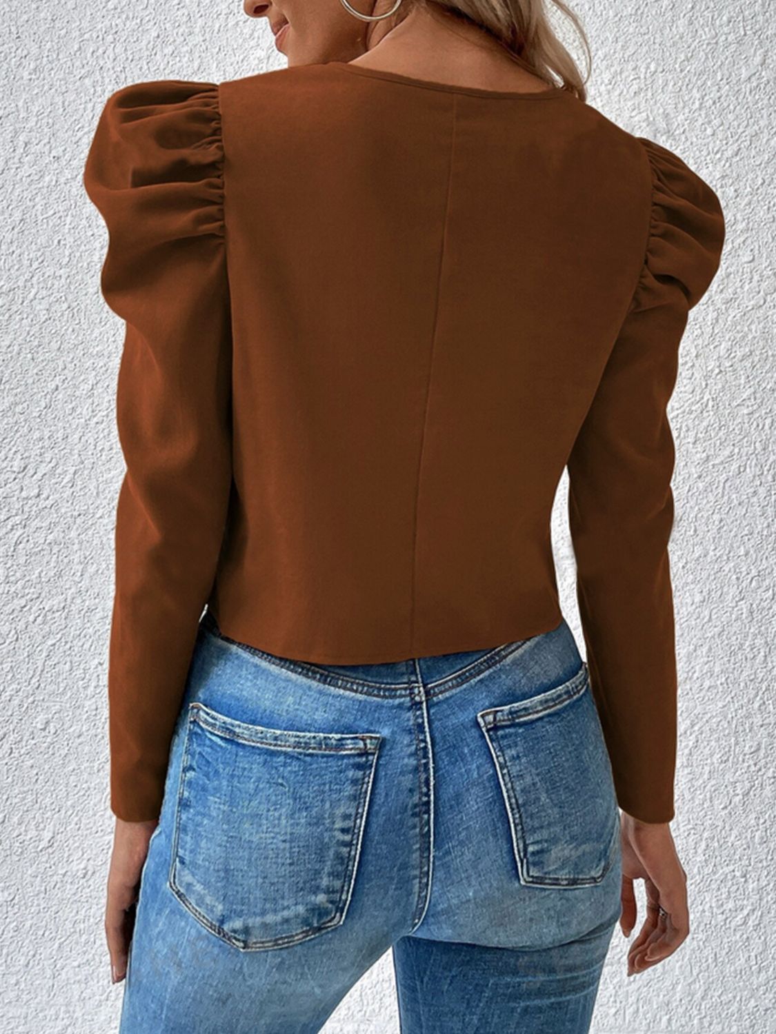 Zip Up Puff Sleeve Jacket-Angel Casuals