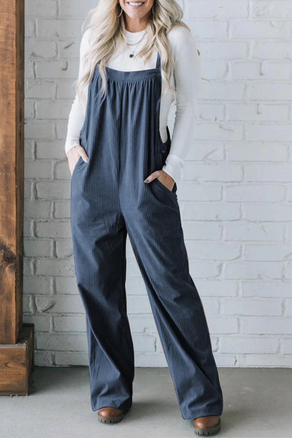 Square Neck Wide Strap Overalls-Angel Casuals