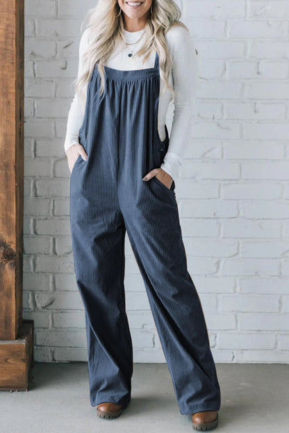 Square Neck Wide Strap Overalls-Angel Casuals