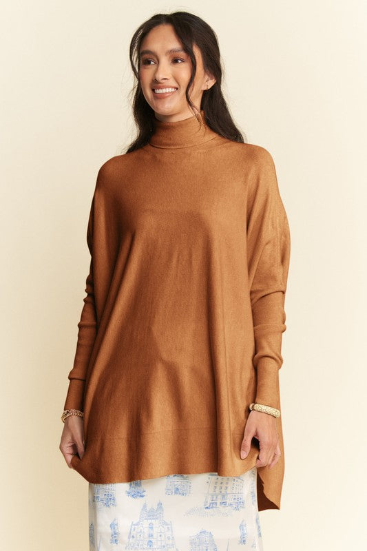 Davi & Dani High-Low Turtleneck Long Sleeve Knit Top-Angel Casuals