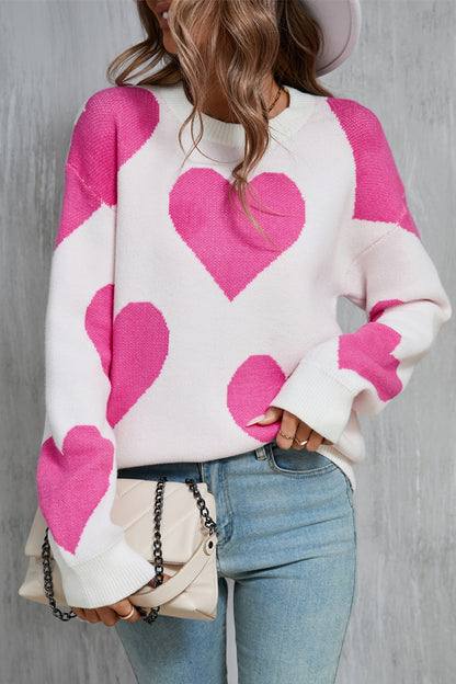 Angel Wings Contrast Heart Dropped Shoulder Long Sleeve Sweater-Angel Casuals