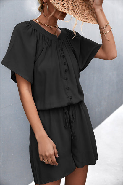 Buttoned Gather Detail Romper-Angel Casuals