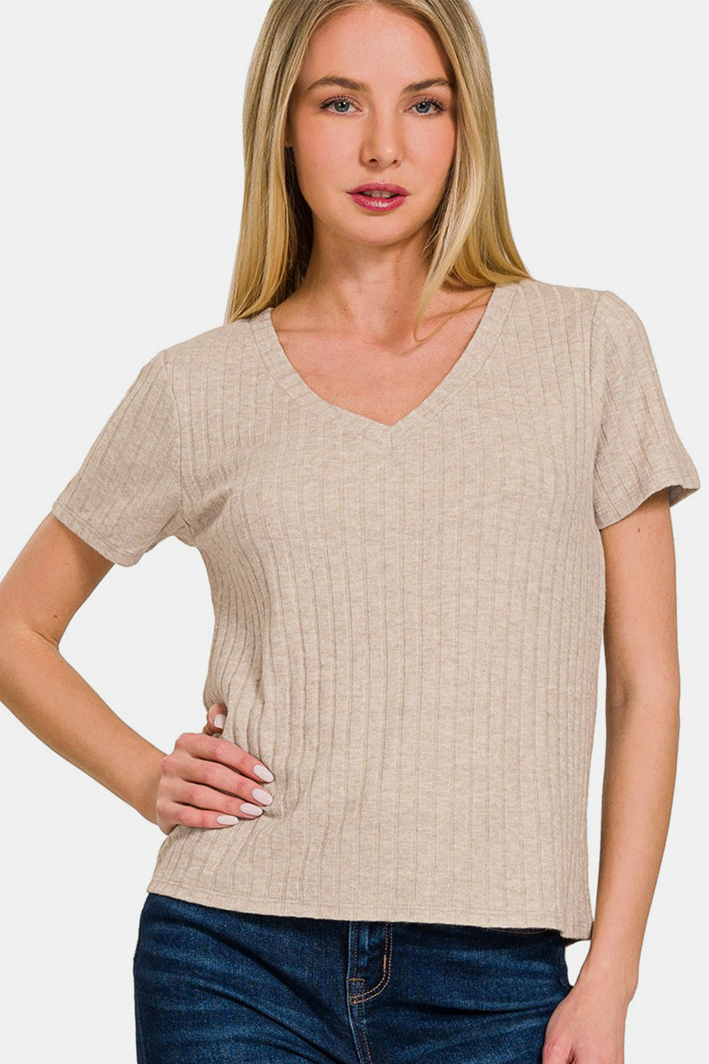 Zenana Ribbed Short Sleeve T-Shirt-Angel Casuals