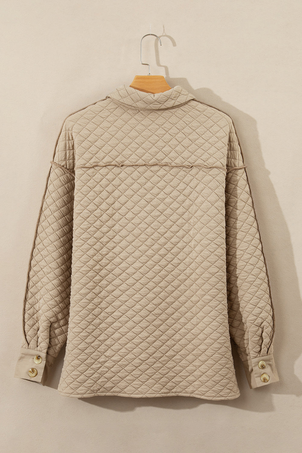 Exposed Seam Collared Neck Button Up Shacket-Angel Casuals