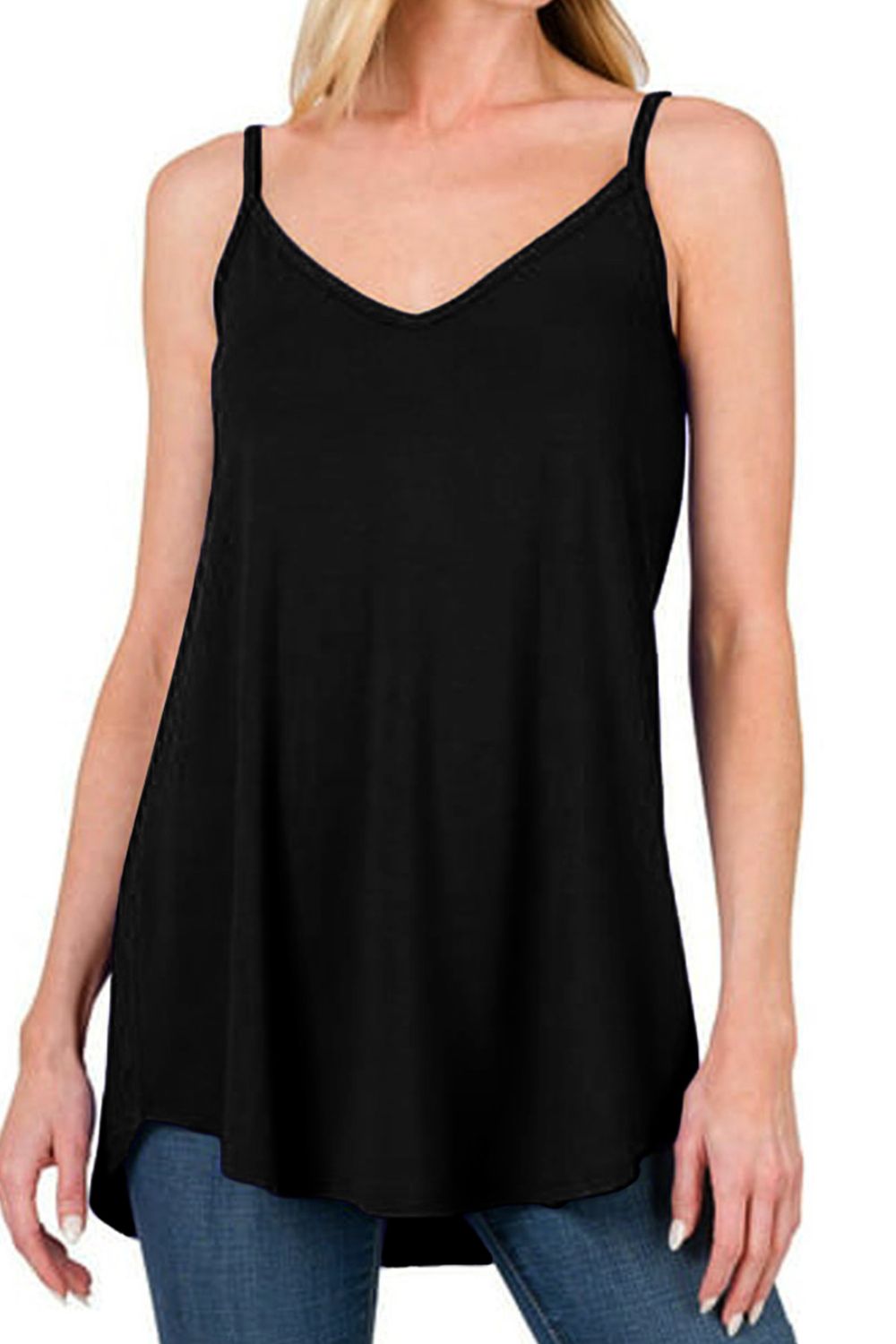 Full Size Spaghetti Strap V-Neck Flowy Tunic Cami-Angel Casuals