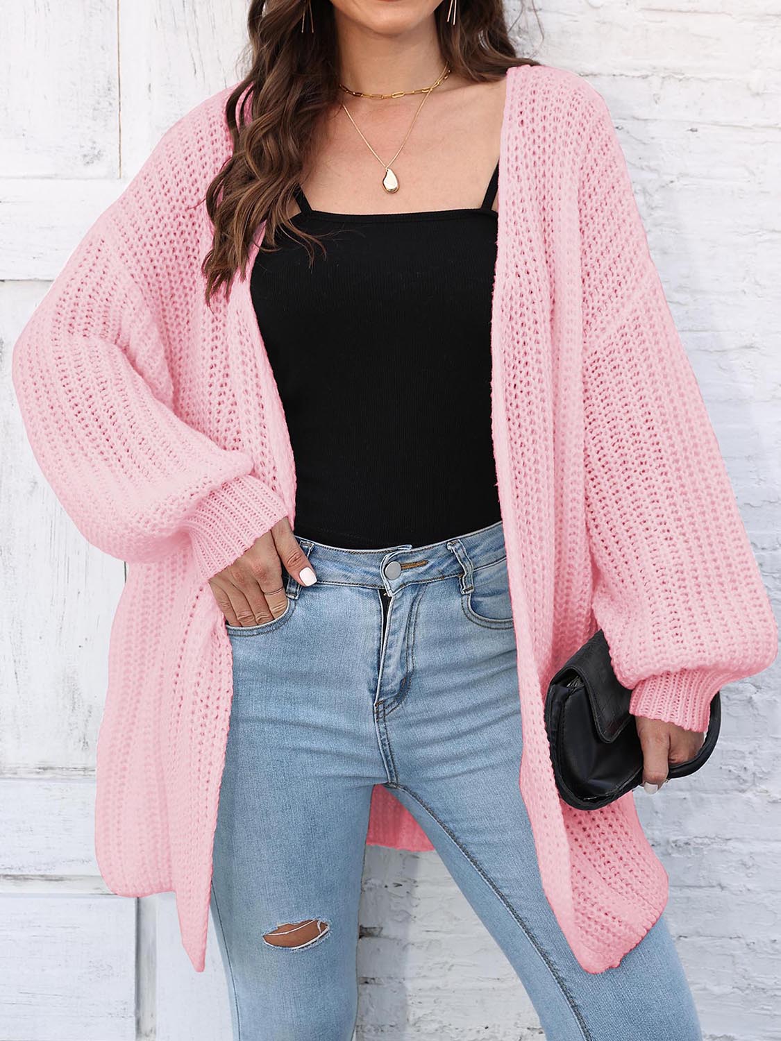 Open Front Dropped Shoulder Longline Cardigan-Angel Casuals