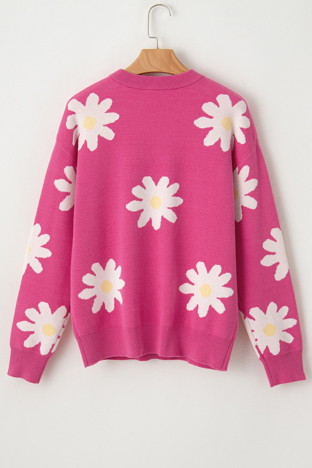 Daisy Round Neck Dropped Shoulder Sweater-Angel Casuals