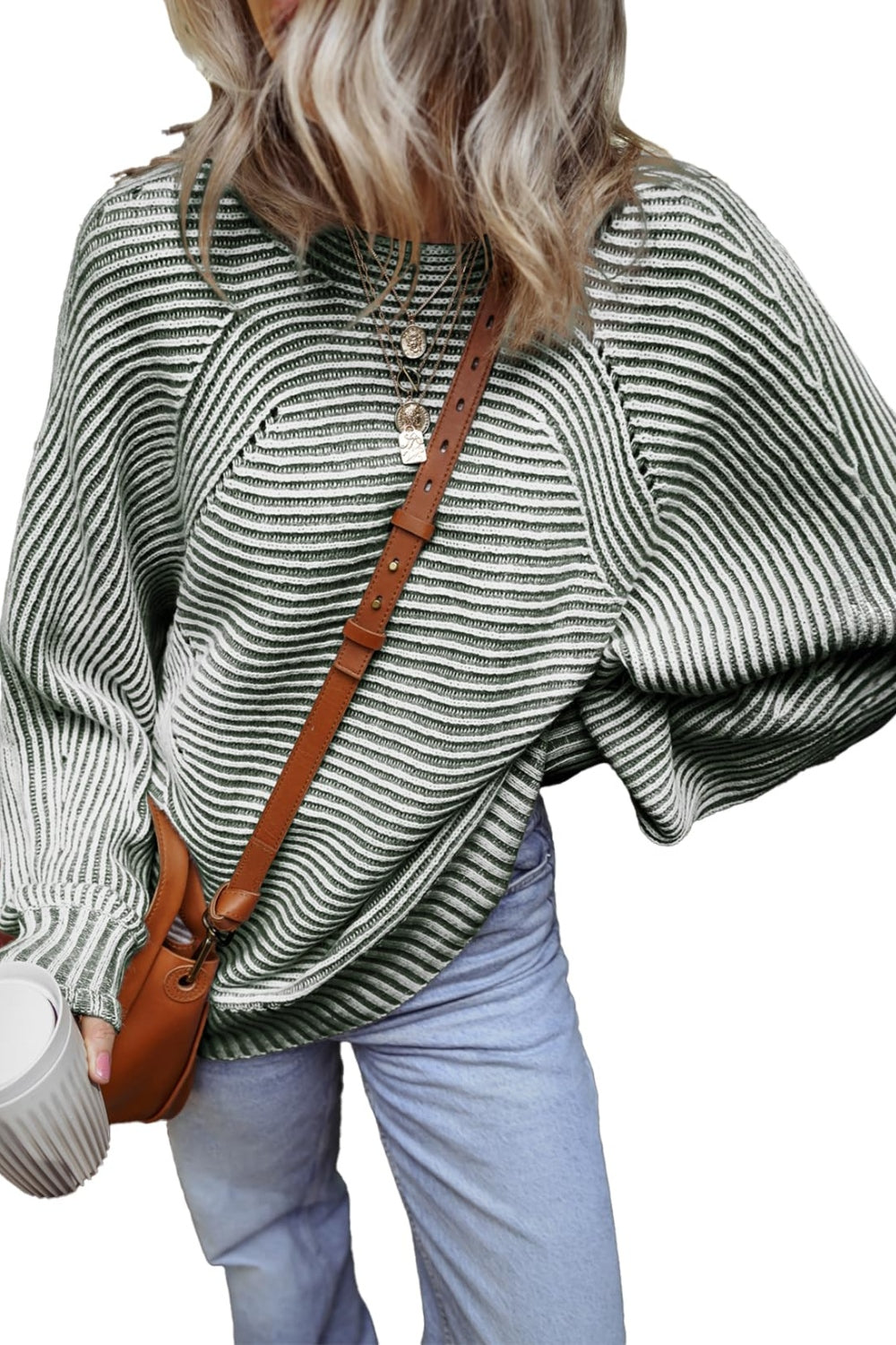 Textured Striped Round Neck Long Sleeve Top-Angel Casuals