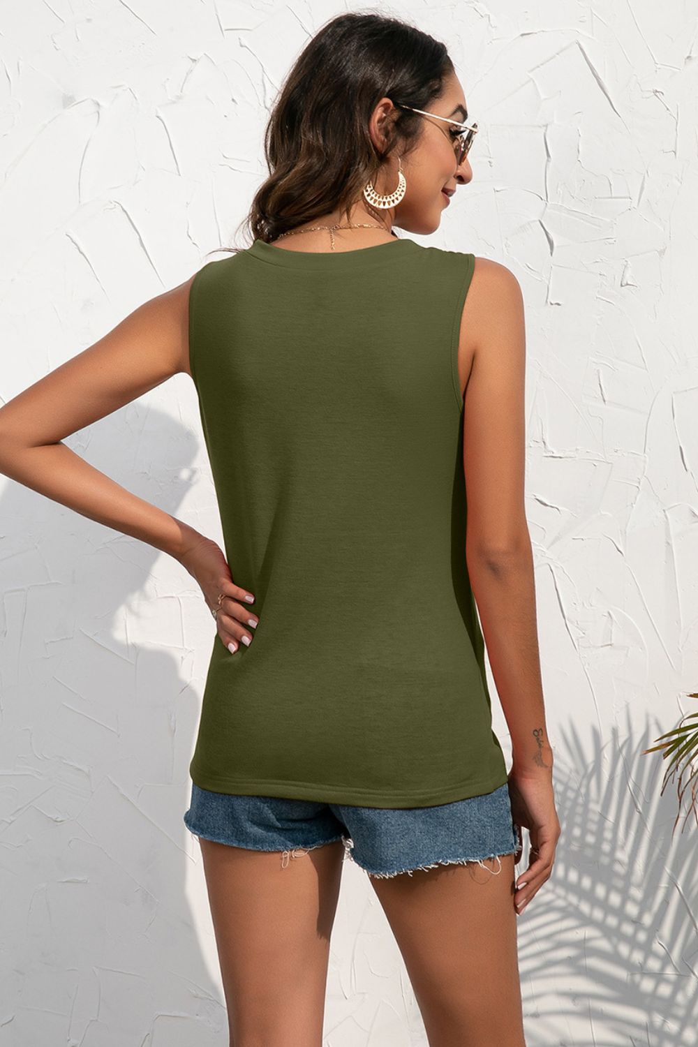 Buttoned Deep V Tank-Angel Casuals