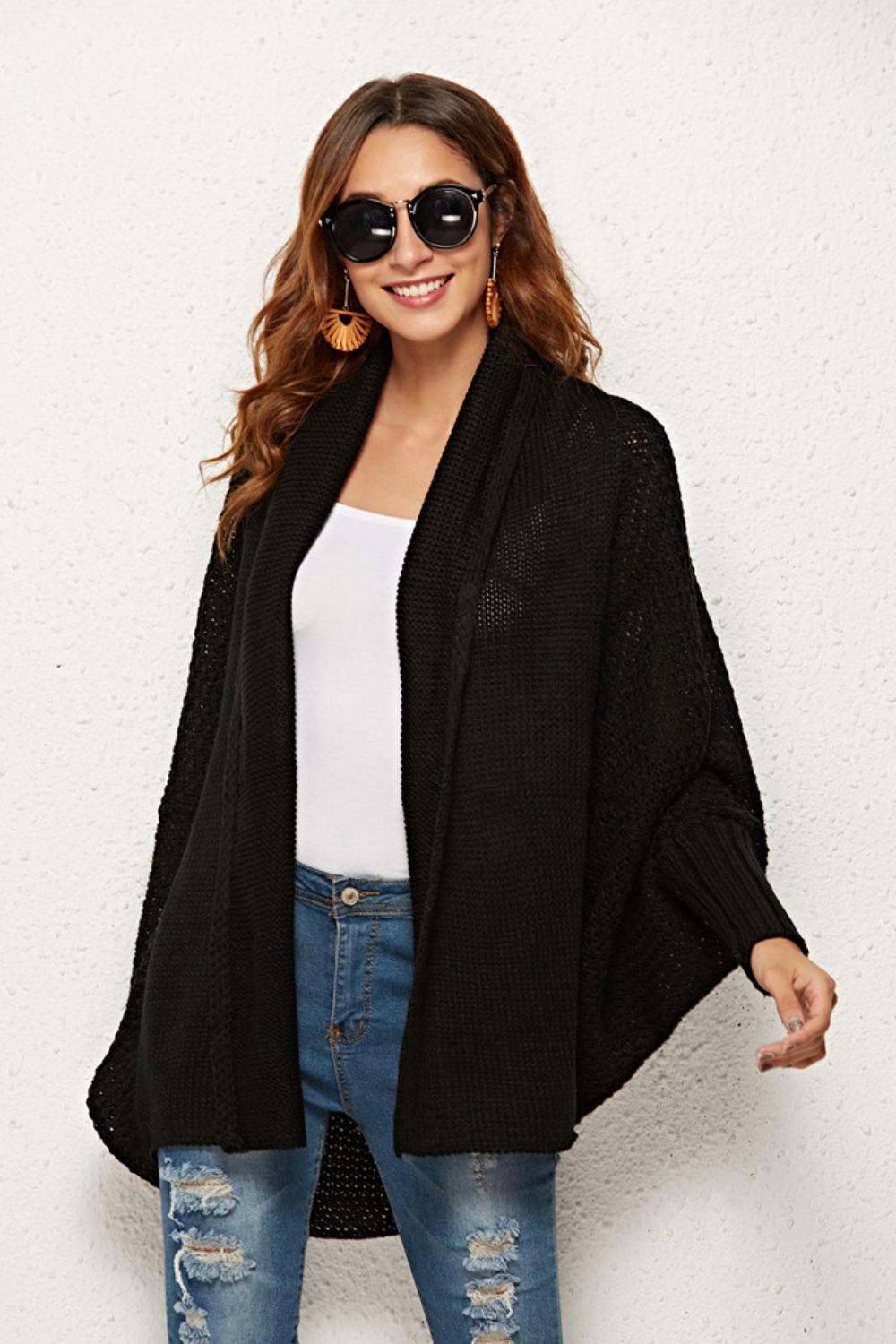 Open Front Dolman Sleeve Longline Cardigan-Angel Casuals