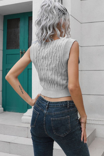 Cable-Knit Deep V Cropped Knit Vest-Angel Casuals