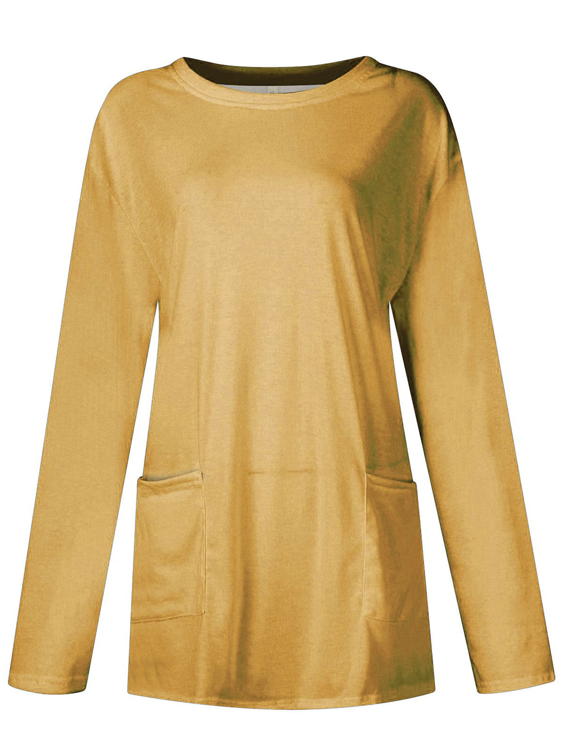 Full Size Pocketed Round Neck Long Sleeve T-Shirt-Angel Casuals