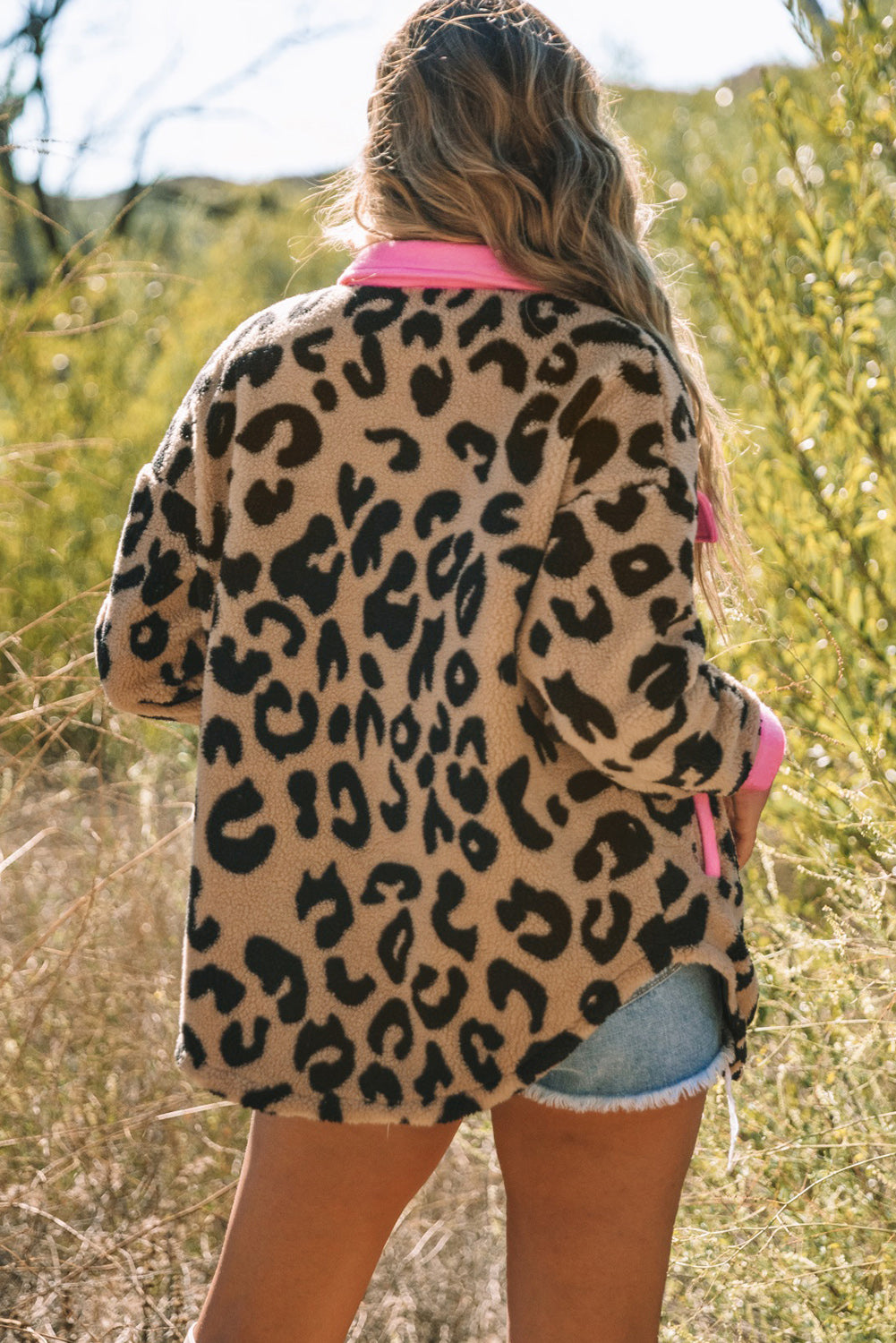 Leopard Contrast Teddy Shacket with Pockets-Angel Casuals