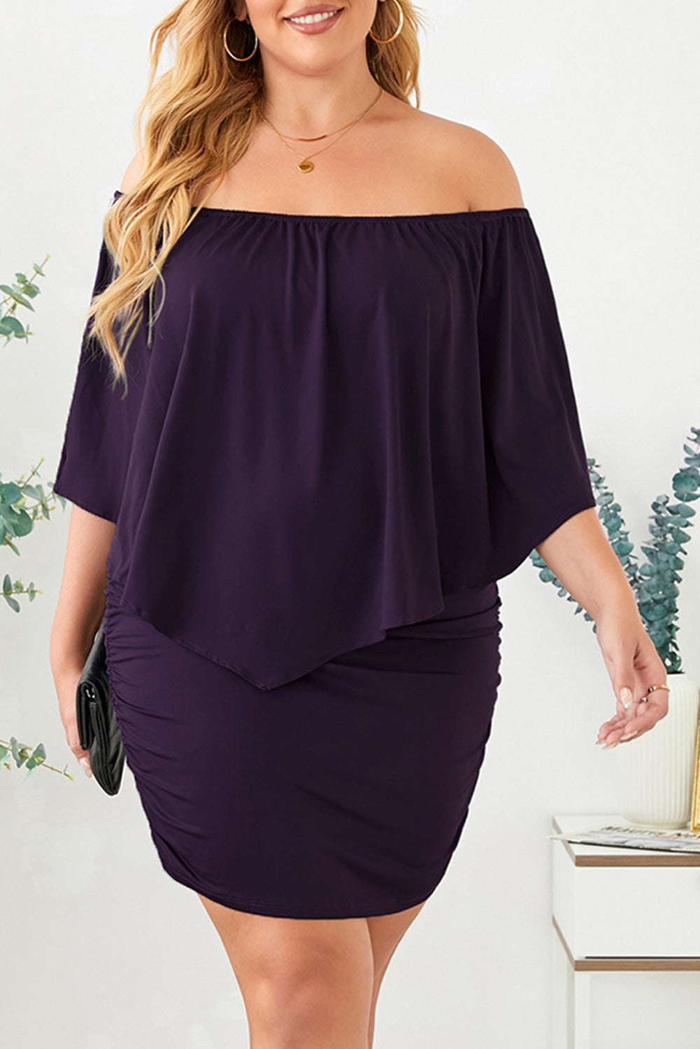 Full Size Off-Shoulder Half Sleeve Dress-Angel Casuals