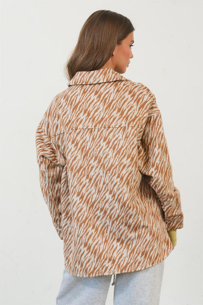 HYFVE Zebra Print Snap Down Long Sleeve Shacket-Angel Casuals