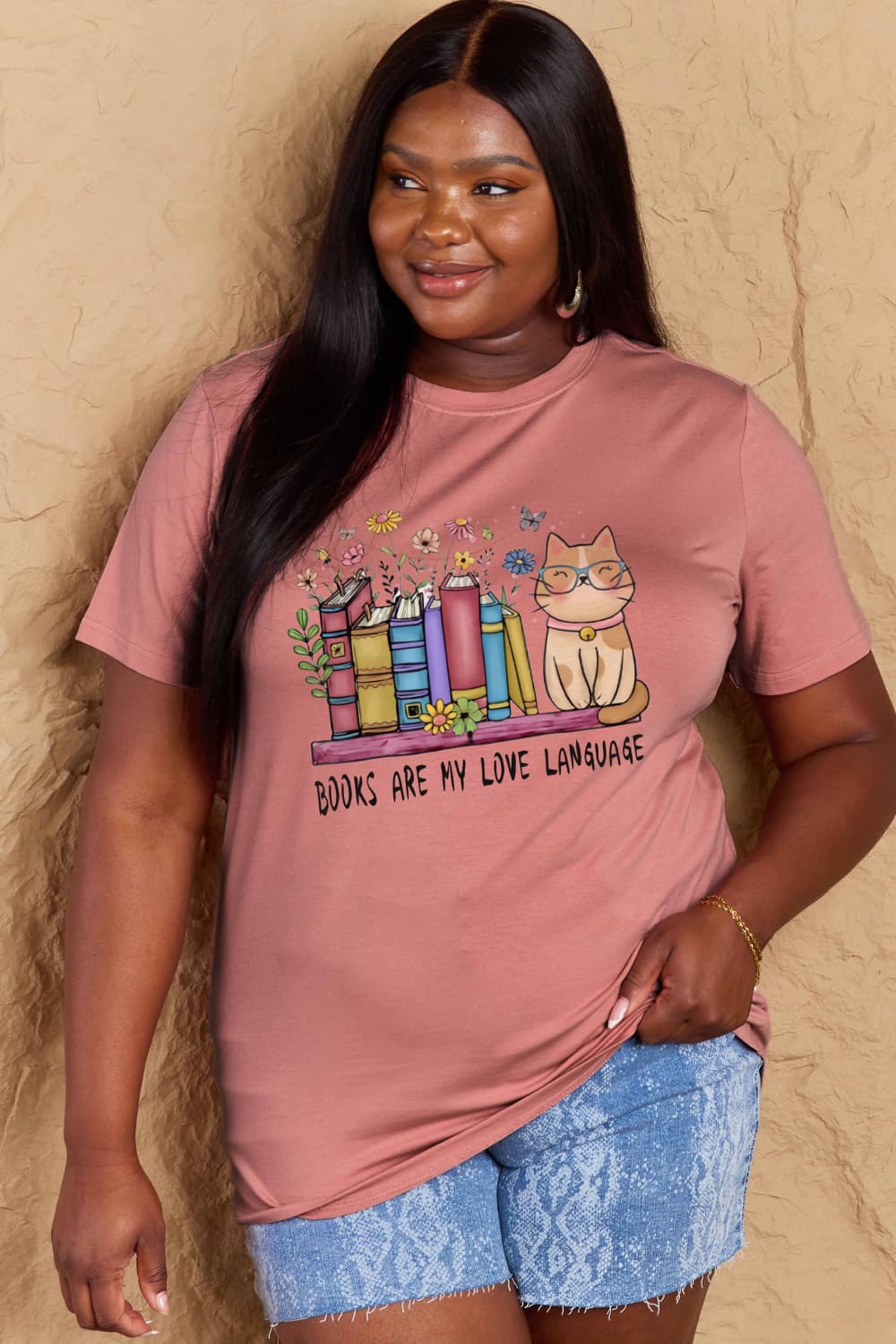 Simply Love Full Size BOOKS ARE MY LOVE LANGUAGE Graphic Cotton Tee-Angel Casuals