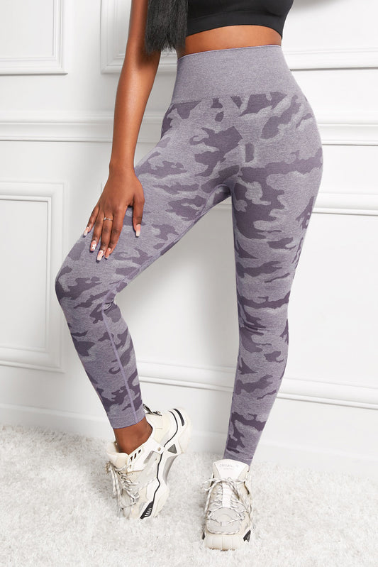 Camo Print Seamless High Waist Yoga Leggings-Angel Casuals