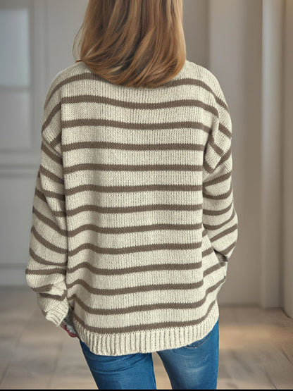 Striped Round Neck Long Sleeve Sweater-Angel Casuals