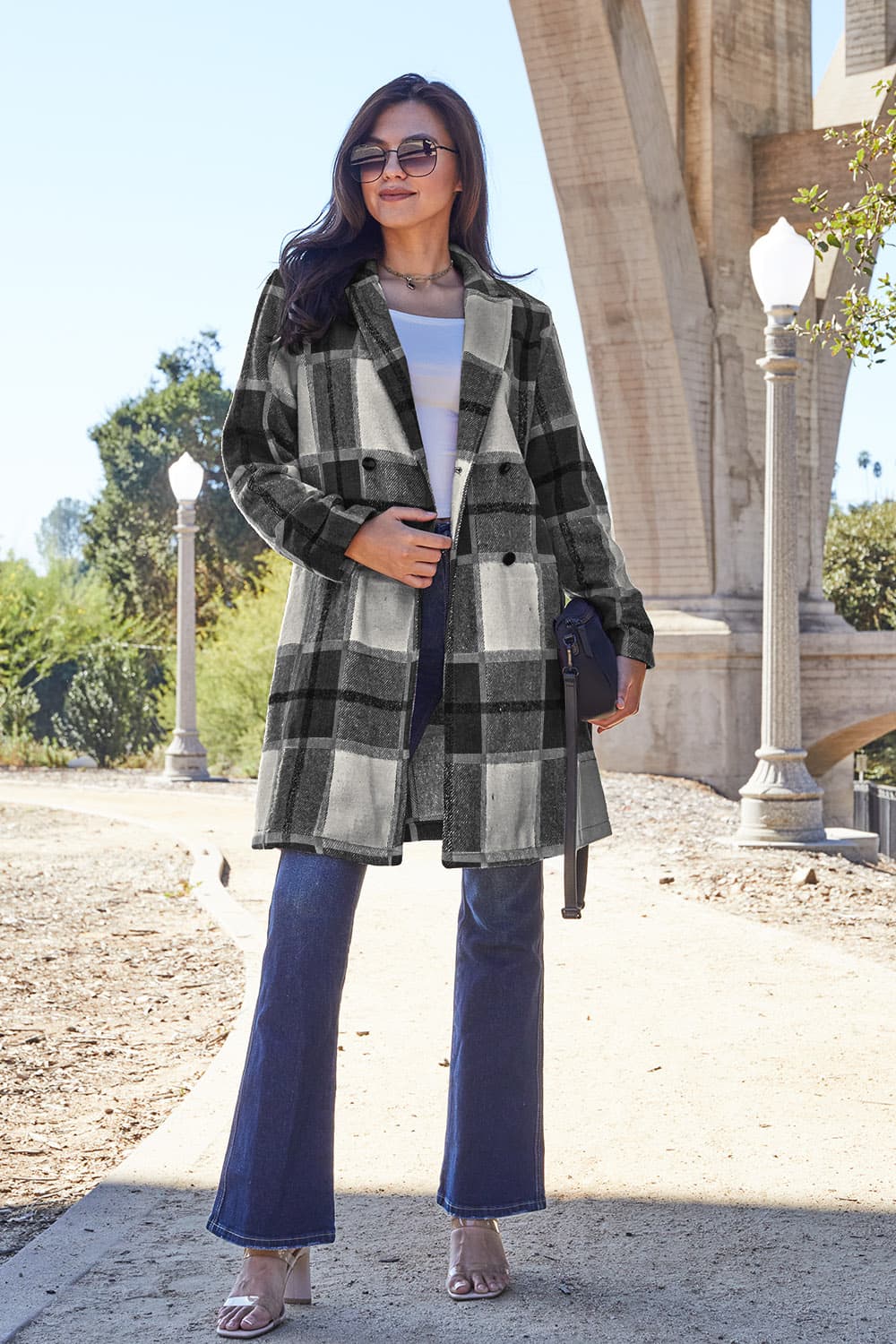 Double Take Full Size Plaid Button Up Lapel Collar Coat-Angel Casuals