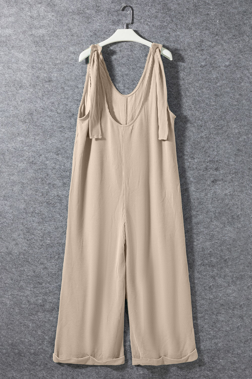 Ribbed V-Neck Wide Leg Jumpsuit with Pockets-Angel Casuals