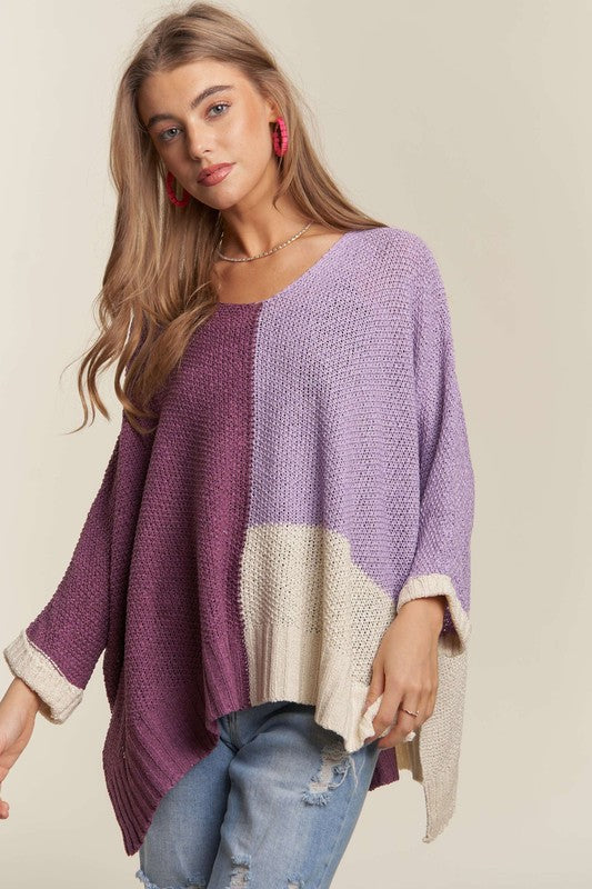 ADORA Side Slit Color Block Long Sleeve Sweater-Angel Casuals