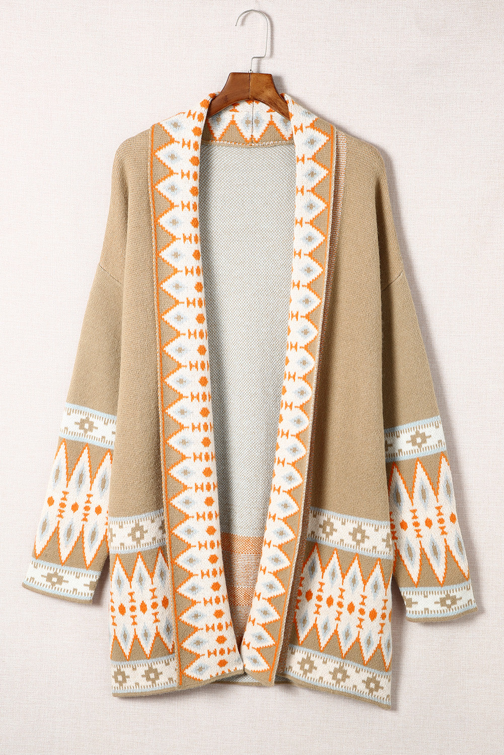 Geometric Open Front Long Sleeve Cardigan-Angel Casuals