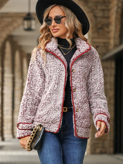 Fuzzy Pocketed Button Up Jacket-Angel Casuals