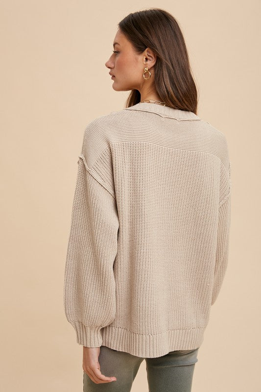 Annie Wear Half Button Ribbed Hem Sweater-Angel Casuals