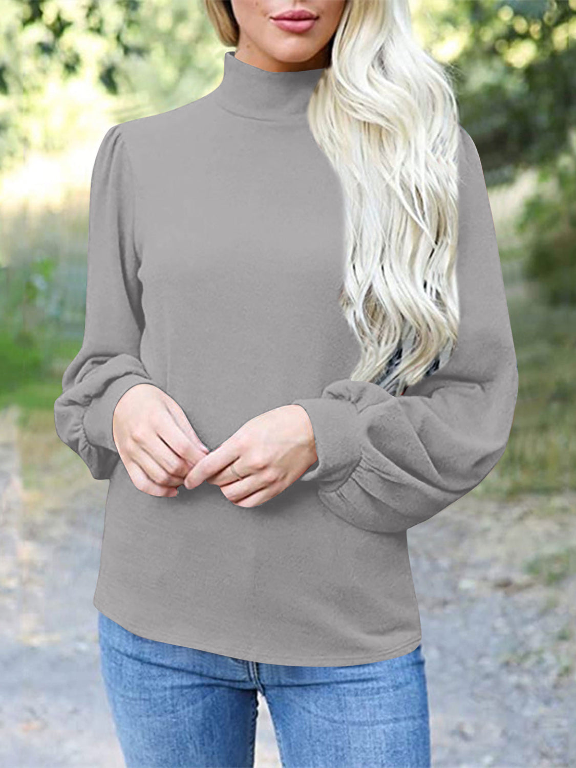 Full Size Mock Neck Long Sleeve T-Shirt-Angel Casuals