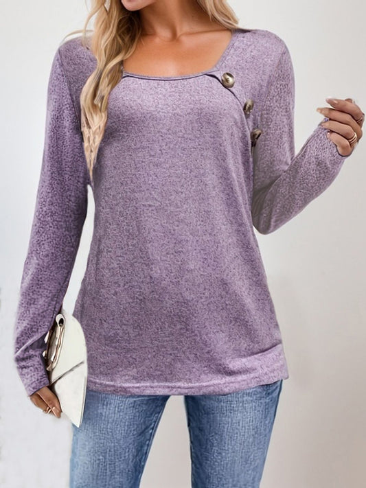 Square Neck Long Sleeve T-Shirt-Angel Casuals