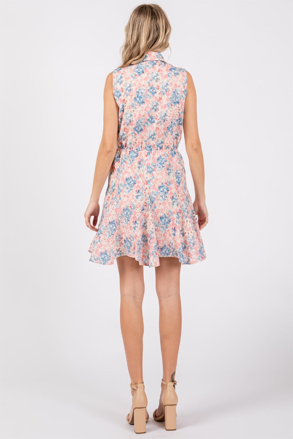 GeeGee Full Size Floral Eyelet Sleeveless Mini Dress-Angel Casuals