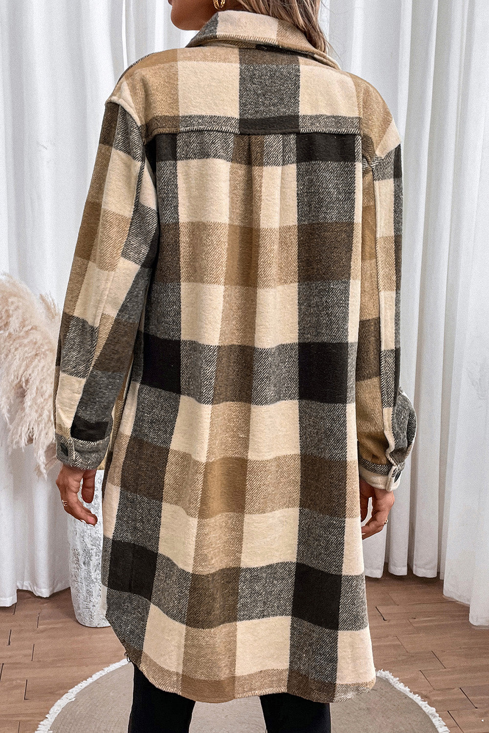 Plaid Button Down Longline Coat-Angel Casuals