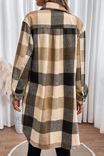 Plaid Button Down Longline Coat-Angel Casuals