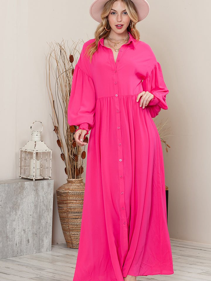 Collared Neck Button-Up Maxi Dress-Angel Casuals