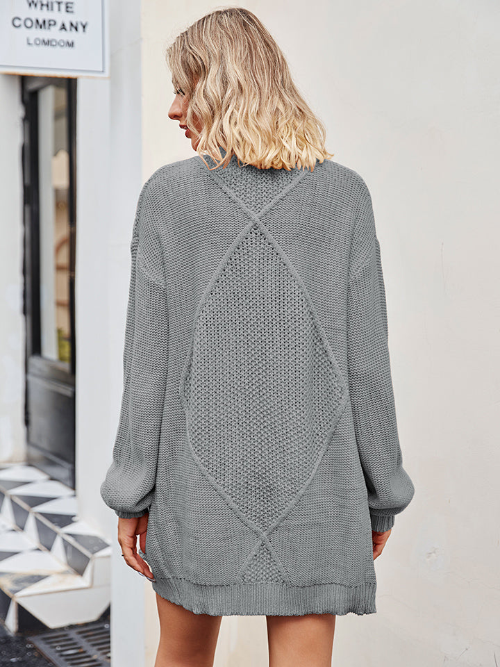 Cable-Knit Long Sleeve Cardigan-Angel Casuals