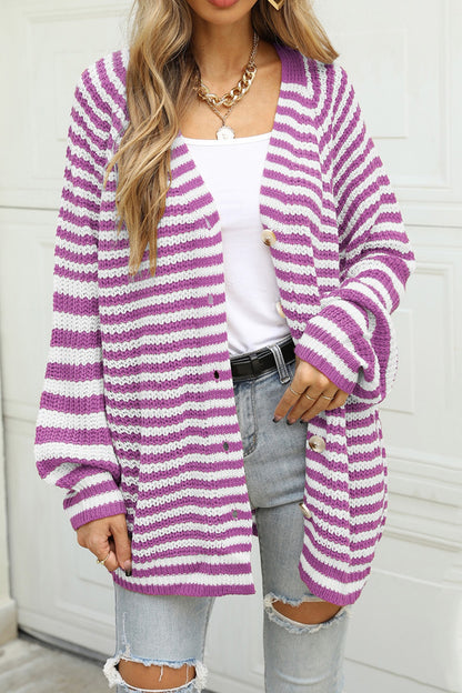 Angel Wings Striped Button Up Long Sleeve Cardigan-Angel Casuals