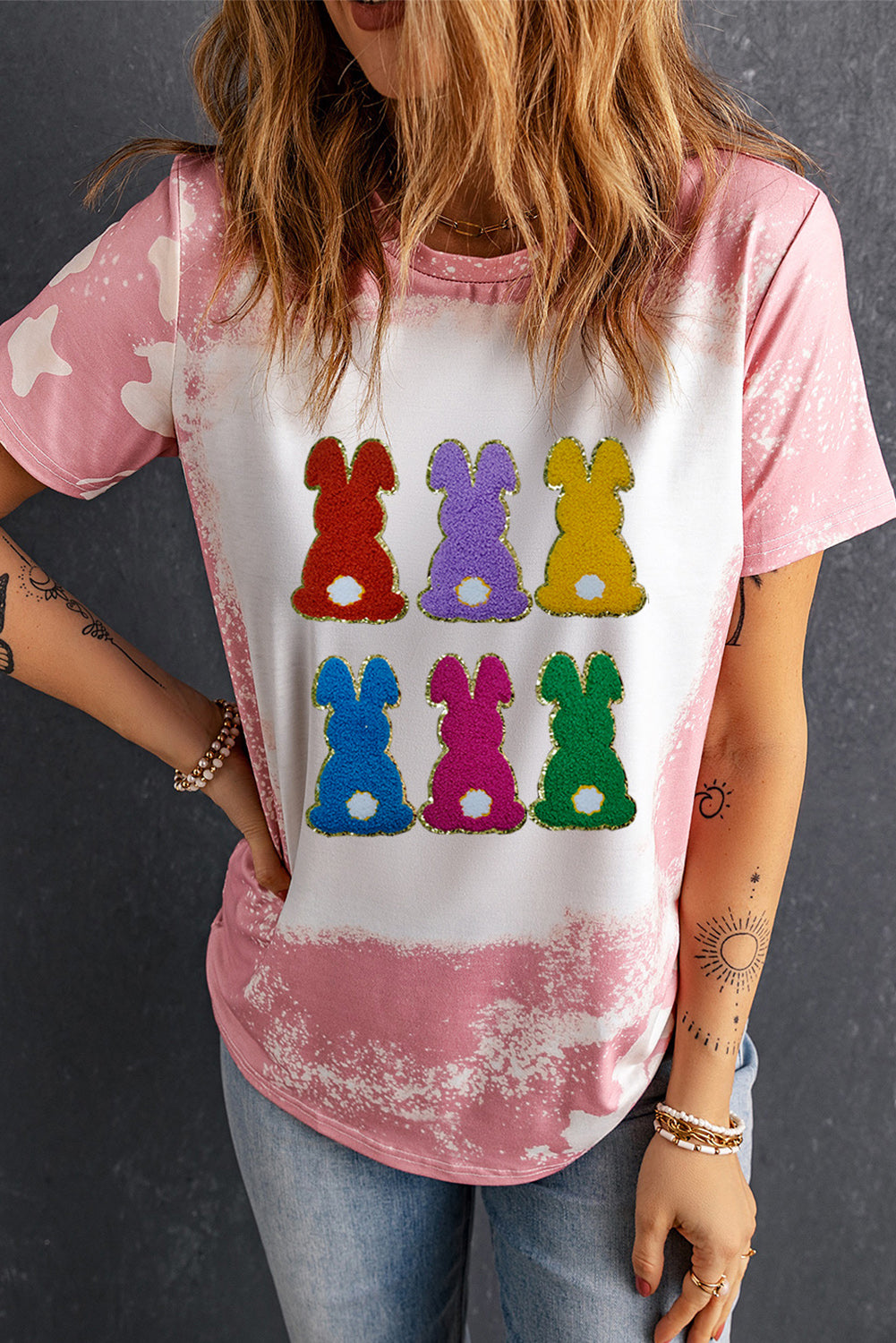 Rabbit Round Neck Short Sleeve T-Shirt-Angel Casuals
