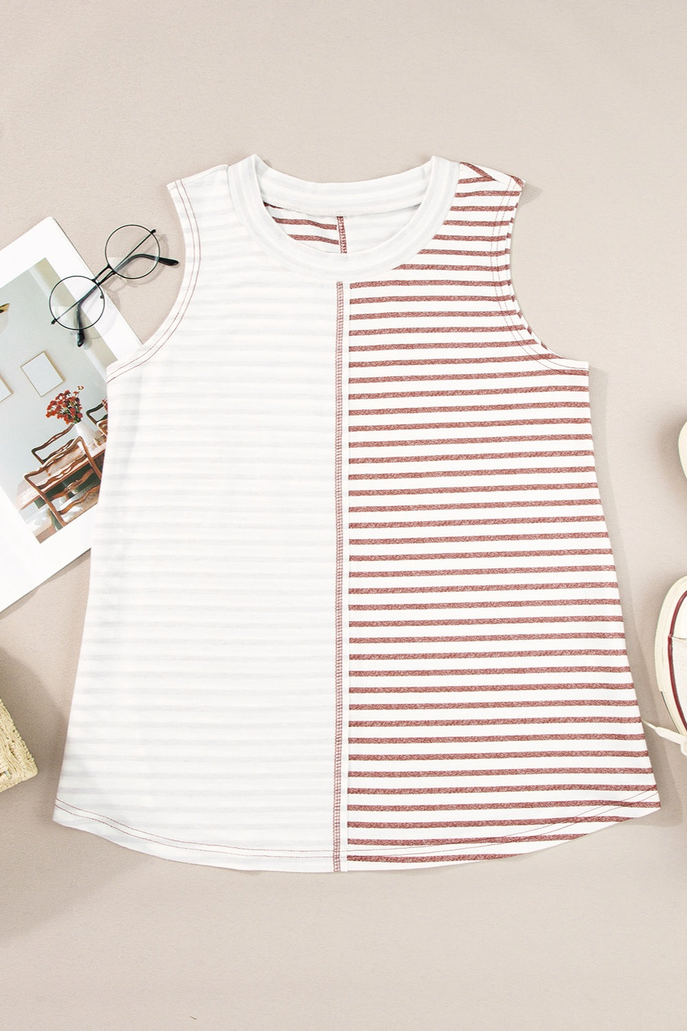 Striped Round Neck Tank-Angel Casuals