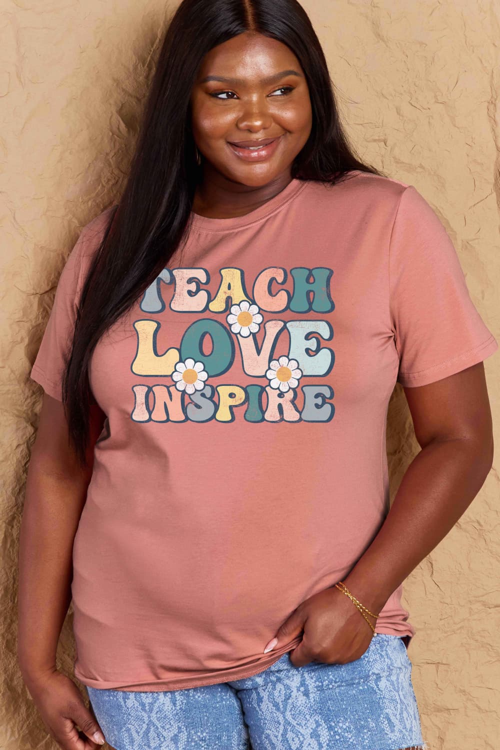 Simply Love Full Size TEACH LOVE INSPIRE Graphic Cotton T-Shirt-Angel Casuals