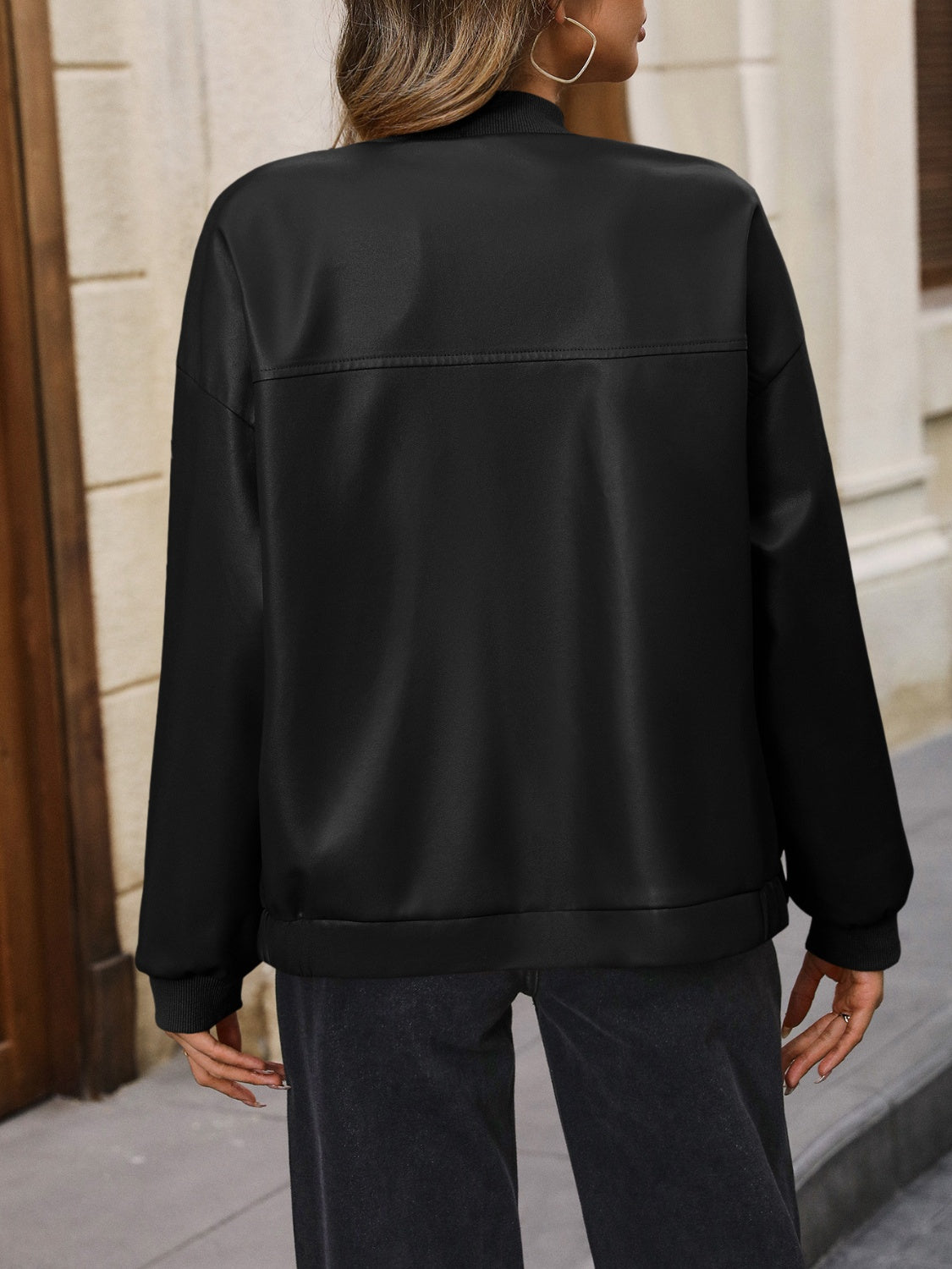 Ivy Lane Zip Up Baseball Collar Dropped Shoulder Jacket-Angel Casuals