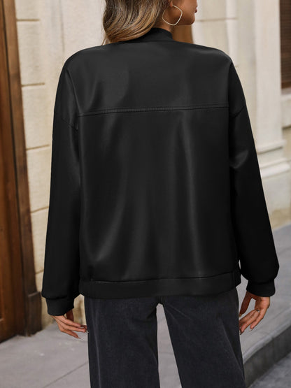 Ivy Lane Zip Up Baseball Collar Dropped Shoulder Jacket-Angel Casuals