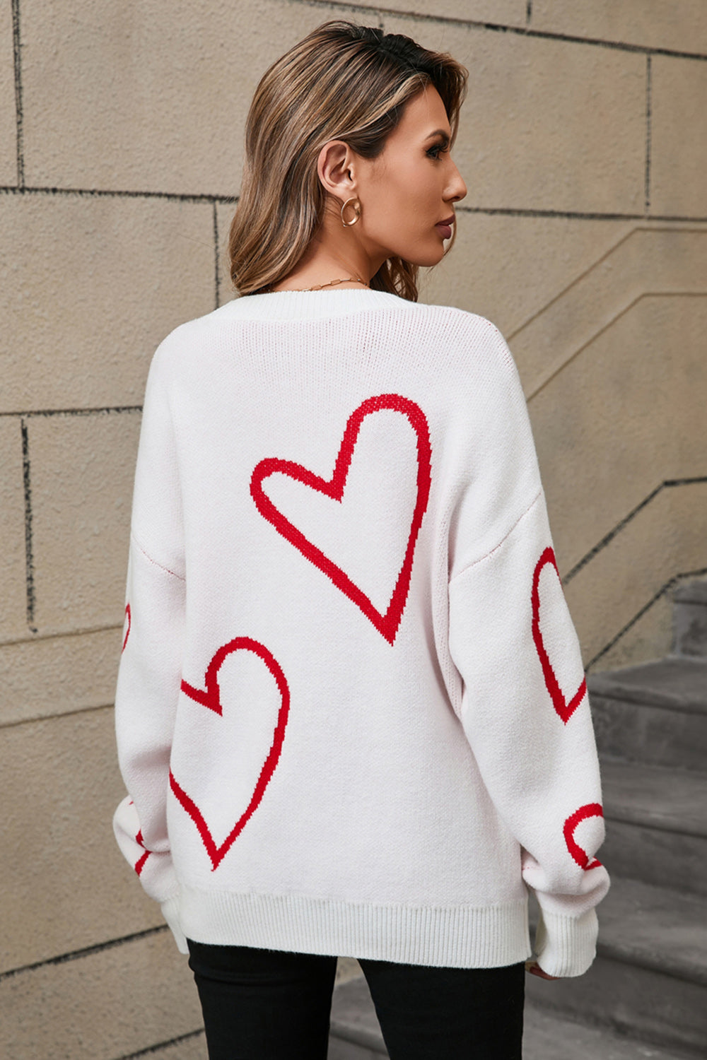 Angel Wings Heart Dropped Shoulder Long Sleeve Sweater-Angel Casuals